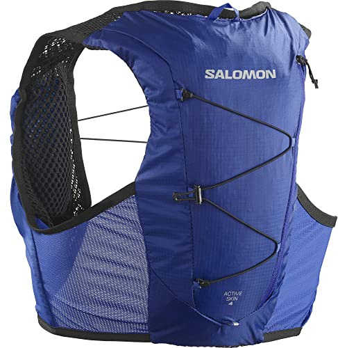 Salomon Active Skin 4 No Flasks Unisex-Hydrationsweste Trail running Wandern MTB, Kompatibel mit weichen Trinkflaschen (nicht enthalten), Präzise Passform, Einfacher Zugriff, Blau, XL