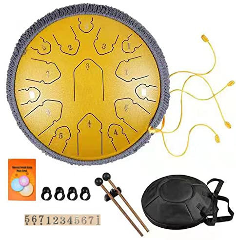 Zungentrommel 15Töne 14Zoll Steel Tongue Drum Stahl Zunge Schlagzeuger Trommel Ätherische Handpan Percussion Instrument Scheibentrommel Mit Schlägel Für Zen Meditation Yoga Musikausbildung,Gold