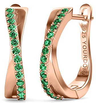 YOURDORA Creolen Silber Damen Klein Ohrringe 925 Silber Rhodiniert Kreolen 15mm mit Zirkonia aus Österreich