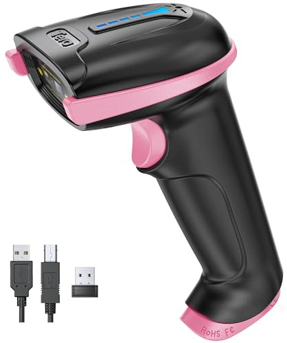 Tera Kabelloser Barcode-Scanner mit Batteriestandsanzeige (2,4 GHz Wireless + USB 2.0 Kabelgebunden) Wiederaufladbarer 1D-Barcodeleser USB Handscanner, Geschützes Design: EU008489413, 5100