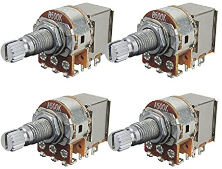 FLEOR A500K+B500K Potentiometer-Set, Push-Pull-Regler, langer geteilter Rändelschaft, 18 mm, für Gitarren-Bass-Lautstärke oder Klangregelung (Set mit 2 A2B)