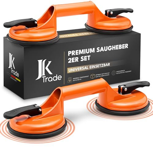 JK Trade® Lot de 2 ventouses avec poignée de transport | Lève-vide antidérapant avec poignée de maintien jusqu'à 120 kg | Outil de levage à ventouse comme aide au transport pour vitres, carreaux,