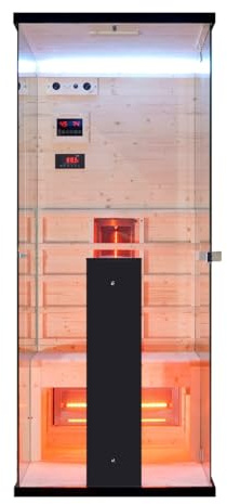 Cabina de infrarrojos para 1 persona, foco de espectro completo, iluminación LED (7 colores), reproductor MP3 con Bluetooth, 2 altavoces, dimensiones: 80 x 110 x 190 cm