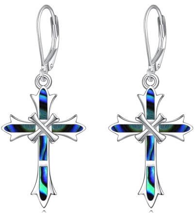 YAFEINI Kreuz-Ohrringe Sterlingsilber Leverback Opal Kreuz-Ohrhänger, Kreuz-Schmuck für Frauen und Mädchen (Opal Ohrringe aus Abalonschale)