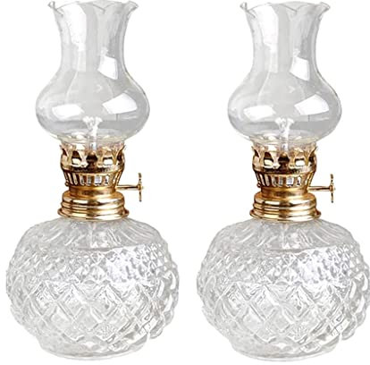 POCHY Klassiker Öllampe Vintage Petroleumlampe Klassische runde Öllampe mit verstellbarem Feuerkern Hurrikanlampe Tischplatte aus Glas Hurrikanlaterne tragbar