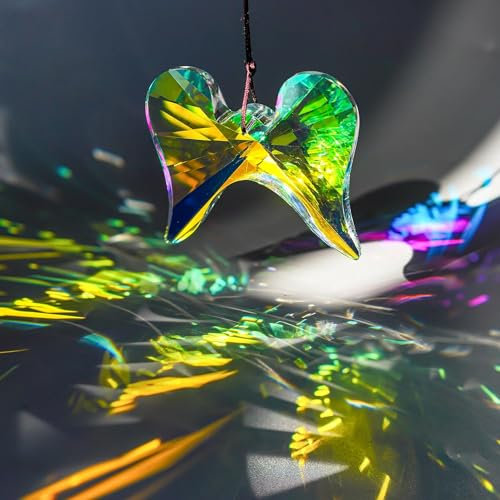 AB Coating Angel Prism Hanging Crystals, Glass Angel Wing Rainbow Sun Catcher,Prism Crystals for Windows Garden Christmas Decor(76mm)