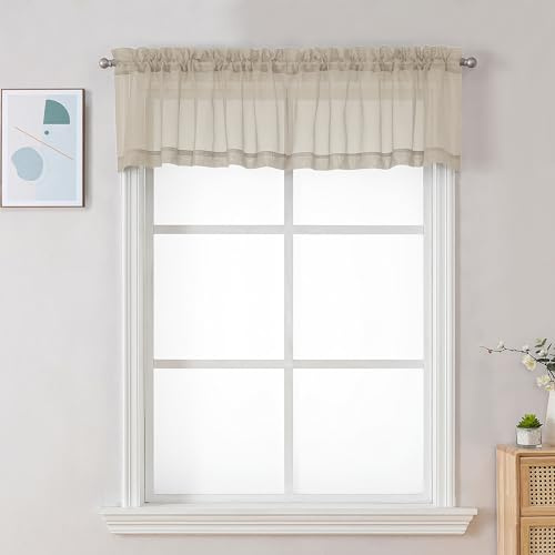 Chyhomenyc Confezione da 2 mantovane velate color tortora per finestre, piccole tende per finestre per soggiorno, bagno, lavanderia, cantina, tende moderne in voile con tasca per asta, 106 x 35,6 cm