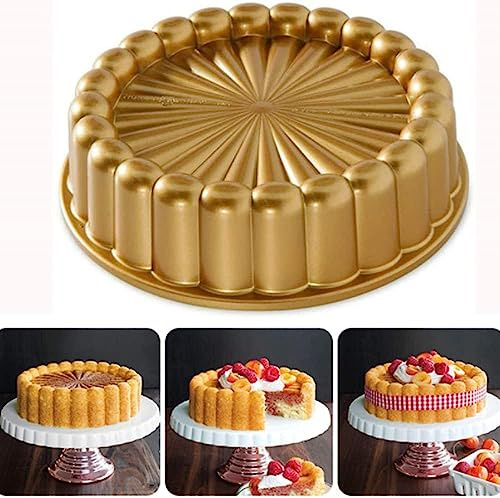 Tagtight Molde para Tartas Charlotte, Molde Reposteria Bizcocho Tarta, Molde Dorado para Tartas, Bizcochos y Pan, Familiar Navidad Acción de Gracias, 24 x 7 cm