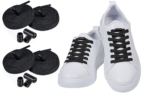 ELANOX® Elastische Schnürsenkel 8 mm – 4 Stück (für 2 Paar) mit Metallkapseln | Ohne Binden, Schnellverschluss, Ideal für Erwachsene & Kinder, Sportschuhe & Sneaker (schwarz)