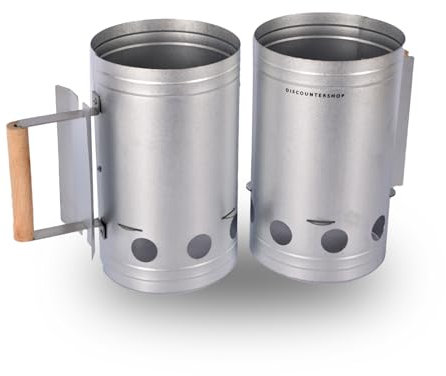 Silber BBQ Holzkohle Starter Set von 2, 7 cm Höhe und 17,5 cm Breite, Ideal für BBQ Holzkohle und Grill