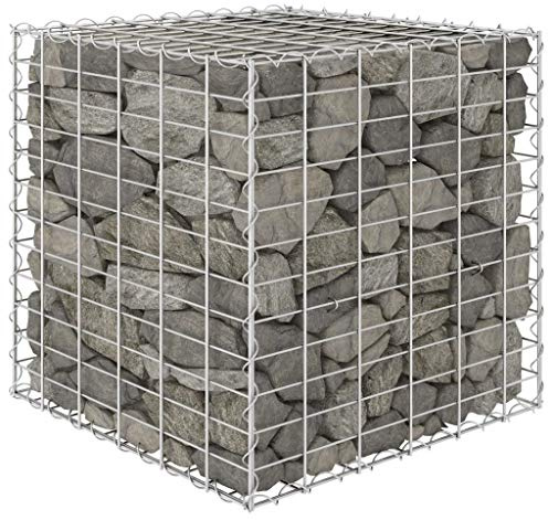 Gecheer Lit surélevé Cube à Gabion Fil d'acier 60x60x60 cm, Jardinière à Gabion, Grille de Mailles Fleur Plante Surélevé Lit Panier de Gabion pour Jardin, Terrasse, Extérieur