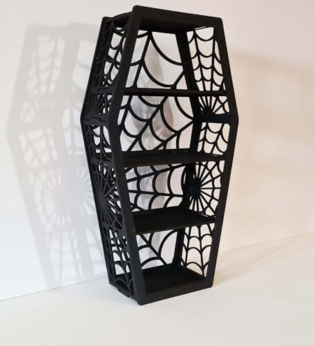 Kraftopia Uk Gothic coffin Shelf spiders web - Gothic shelving - Display unit - Halloween Cabinet - Goth Decor - Crystal display Cabinet - Shelving for crystals - Spooky gift ideas