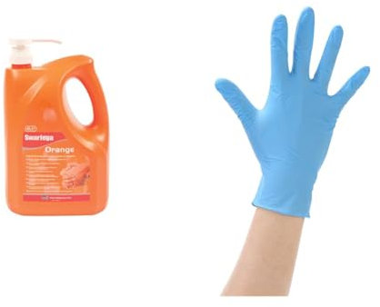 Swarfega Orange Hand Wash, Solvent-Free Heavy Duty Hand Cleaner & Disposable Nitrile Gloves, Powder Free, Blue, Size M (Pack of 100 Pieces)