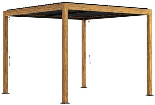 Outsunny Pergola, ca.3 x 3 m Pavillon, Gartenpavillon, UV-Schutz, Terrassenüberdachung mit Verstellbarem Dach, für Hof, Balkon, Alu, Natur