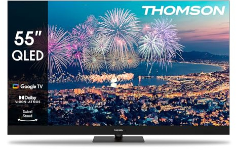 Thomson 65 Zoll (164cm) QLED Zentral Füsse Google Smart TV, Wi-Fi, Dolby Audio, Bluetooth 5.1, Triple-Tuner (Kabel,Satellit,Antenne), HDMI, C Plus, A Plus Panel - 65QG5C14