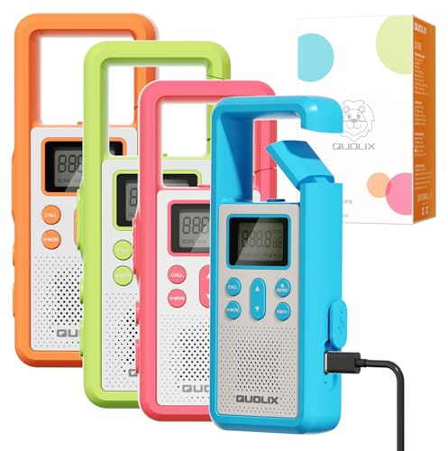 Walkie Talkie Aufladbar 4er Set, Großer Reichweite PMR Walky Talky, FM Funkgerät mit SOS Alarm & LED-Taschenlampe, Walkie Talkies für Erwachsene Mit VOX,Geeignet für Outdoor-Abenteuer,Radfahren,Reisen