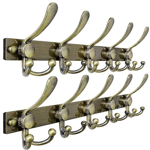 Dseap Coat Rack Wall Mount, Heavy Duty 2.5mm Base vs Flimsy 1mm, Double-Thick Solid Anti-Snap Hooks, Stainless Steel Hanger Organizer for Clothes Hat Entryway Closet, Bronze, Pack of 2