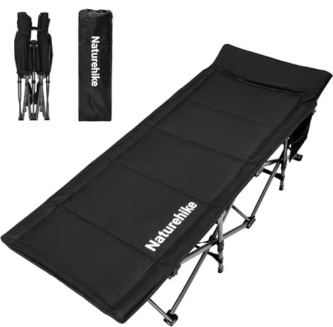 Naturehike Klappbares Feldbett, mit Kissen Campingbett 190 x 70 x 48 cm, Enthält eine 3 cm Dicke Steppschicht, Reisebett-Belastbarkeit bis 150kg, Tragbarer Loungesessel