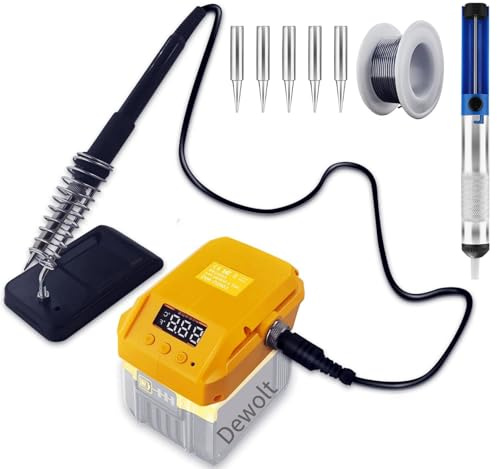 Fer à souder sans fil pour batterie Dewalt 20 V, support de fer à souder pour batterie Dewalt DCB200 DCB206, 60 W, écran LCD, température réglable 180-480 °C, fer à souder sans fil de 50 g (batterie
