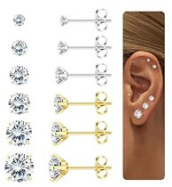 Diamday 6 Paar Ohrstecker Silber für Damen 5A Zirkonia Medizinische Ohrstecker Hypoallergen Ohrringe Set 316L Chirurgenstahl Piercing Ohr Gold Silber Ohrringe Stecker Tragus Knorpel Ohrpiercing