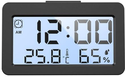 BEILIWEN Digital Alarm Clock with Temperature with Humidity Office Desk Thermometer-hygrometer Bedside LED Alarm Clock Mini Digital Indoor Thermometer for Office desk, elder room (Black)