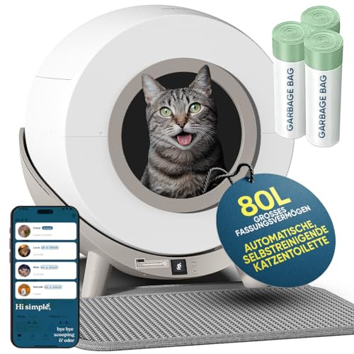 Revo-loo one - Automatisches Katzenklo Selbstreinigend für Mehrere Katzen von 1-13kg - Elektrisches Katzentoilette 80L Groß mit App - 100% Geruchsdicht und Kleine Arbeit