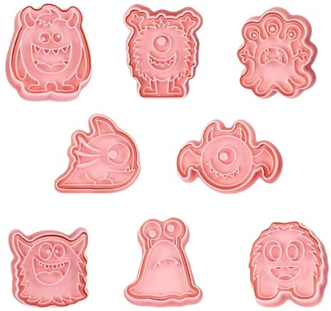 8 Pcs Halloween Cookie Cutters Monster Shape Halloween Cookie Stamp Set, 3D Cookie Cutters, Cartoon Monster Biscuit Cutter DIY Fondant Pastry Cake Decoration, Kids Baking Set