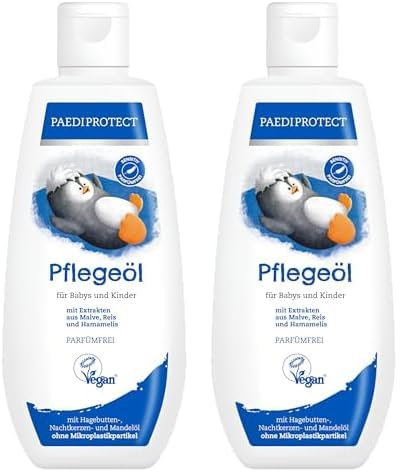 PAEDIPROTECT Pflegeöl für Babys & Kinder 200 ml, Babyöl mit Mandelöl für junge Haut, Körperöl zur milden Hautpflege und Reinigung im Windelbereich, Hautöl ohne Parfüm & Mikroplastik, vegan