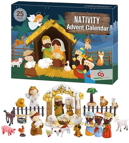 Adventskalender der Geburt 2024, Krippen-Szenen-Figuren für 25 Tage, Countdown-Kalender, traditioneller Little-People-Adventskalender, für -nts und Erwachsene