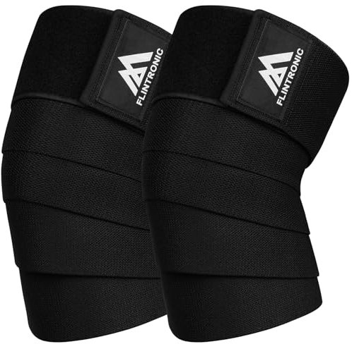 flintronic Kniestütze, 2 Stück Knie-Sportbandagen, Kraftraining Kniebandage Männer Damen, Hochleistungs-Kniebandagen mit 200cm, für Krafttraining, Kniebeugen, Gewichtheben, Beinpresse, Schwarz