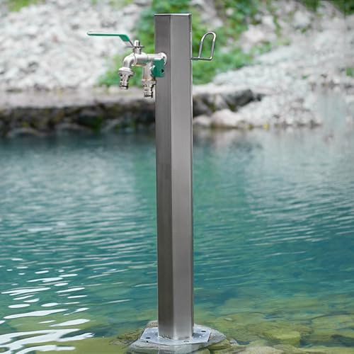 guoyjmm Wassersäule aus Edelstahl für den Garten, Wasserzapfsäule, Standbrunnen Garten, Außenwasserhahn Frostsicher, Quadratisch, mit Wasserhahn und Spritzpistole,H86cm