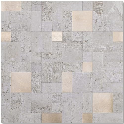 DICOFUN Wandrückwand zum Abziehen und Aufkleben, Fliesenrückwand für Küche und Bad (10, Beige Stone & Metal Gold)