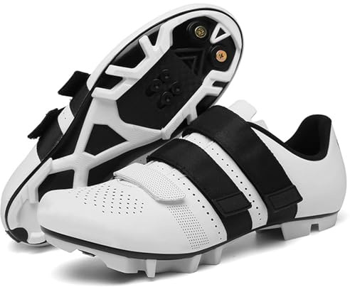 PENXZT Mountainbike-Schuhe Herren Damen Fahrradschuhe atmungsaktiv kompatibel mit SPD 2 Schrauben mit Cleats MTB Radschuhe Rennradschuhe,Weiß,37 EU