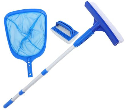 OFFSCH Pool-reinigungsset Mit Teleskopstange Gummi Und Schwammbürste Skimmer-netzkopf Für Schwimmbad Und Spa-Boden Und Wände Reinigung