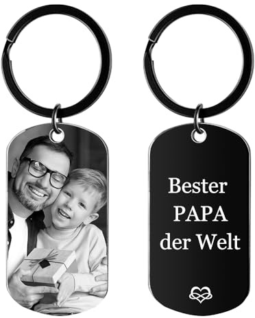 Personalisiertes Schlüsselanhänger Geschenk zum Vatertag mit Foto & Lasergravur – Individuelles Herzensgeschenk für Papa aus Edelstahl | Custom Name, Datum & Motiv | Zeitloses Andenken für Väter