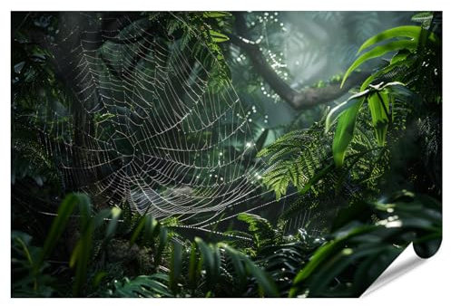 islandburner XXL Bild Poster Spinnennetz im tropischen Dschungel bei Sonnenaufgang Premium Bilder Fotodruck