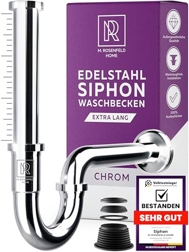 M. ROSENFELD HOME Sifón para lavabo – Sifón universal de 1 1/4 pulgadas para lavabo en el baño, tapón de olor con tubo de drenaje, juego completo con juntas y roseta