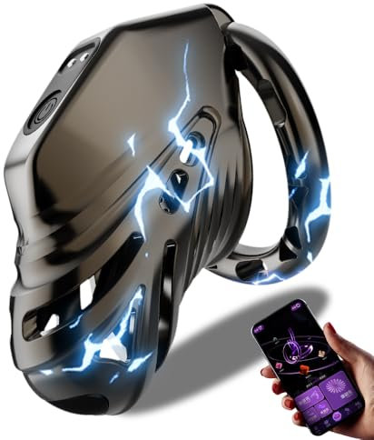 Elektroschock Keuschheitskäfig APP Elektrischer Schock Chastity Cage für Male Mit 4 Penisringe Harz Peniskäfig Sexspielzeug SM Fetisch Extrem Penis Bondage Hohldesign Atmungsaktiv Penis Käfig