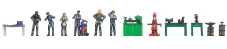 NOCH N Figuren-Themenwelt „Metallverarbeitung“, Metallbau Starter Set für Spur N, Werkbank und Zubehör inklusive