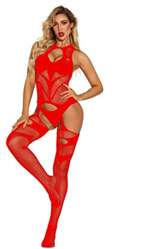 Generisch Unterwäsche Pajama offener Schritt Frauen Bodystocking Sexy Dessous (Red, One Size)