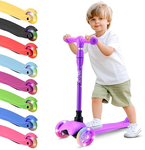 Hurtle Kinderroller 2-5 Jahre – Scooter mit LED-Rollen | Höhenverstellbarer Tretroller mit Lenk- und Kipp-System für Jungen & Mädchen, Indoor & Outdoor, bis 20 kg