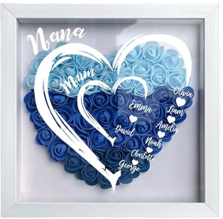 Personalized Mum Flower Shadow Box Double Heart Flower Shadow Box Frame With Kid's Name for Mum Grandma Family Mothers Day Birthday