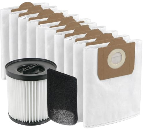 SPARES2GO Cartridge Filter Sleeve + 10 SMS Dust Bags for Titan TTB774VAC TTB775VAC TTB776VAC TTB777VAC 16L 20L 30L 40L Vacuum Cleaner