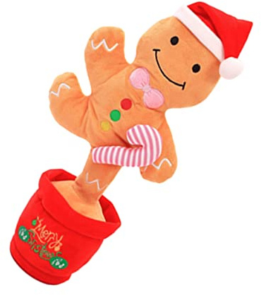 YARNOW Peluche Bonhomme Pain Épices Chantante Et Dansante pour Jouet Électrique Qui Parle Et Répète Noël Décoration Lumineuse Festive