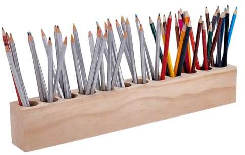 UNICRAFTALE Soporte de madera para lápices de colores con 12 agujeros, organizador de lápices de colores, organizador de almacenamiento para niños, soporte para lápices de colores, marcadores, ceras