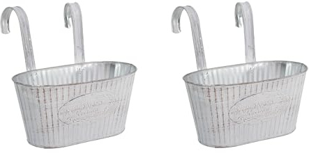 DARO DEKO Metall Hängetopf weiß mit 2 Henkel 25 x 13cm - 2 Stück Blumentopf hängend Balkon Pflanz-Schale
