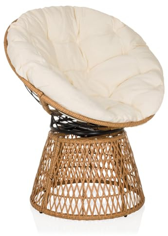 hjh LIVING Poltrona Papasan con cuscino, poltrona girevole per esterni WEAVORA poltrona in rattan girevole a 360° per il salotto del balcone del giardino, beige