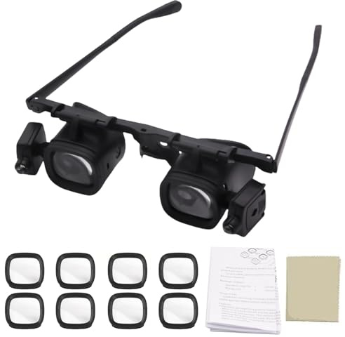 Kopfbandlupe mit Led, Kopflupe mit Licht 2.0X 6.0X 10.0X 24.0X Vergrößerung, Stirnlupe Lupenbrille für Brillenträger, Lupenbrille mit Licht für Juweliere, Lesen, Nähen, Handwerk und Hobbys
