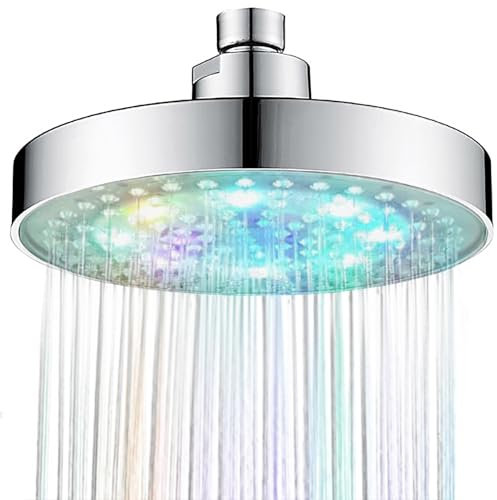 LED Shower Head with 7 Color Flash Light 6 Inch Rain Showerhead High Pressure Bathroom Shower Head with Polished Chrome Bath Rain Shower Head Replacement