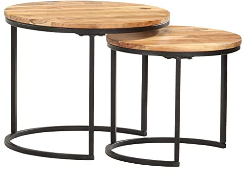 RMIHSJG Satztische 2 STK. Massivholz Akazie Beistelltisch Klein Couchtisch Wohnzimmertisch Couch Tisch für Wohnzimmer Büro Schlafzimmer Outdoor
